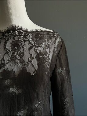 H&M Edition Black Floral Lace Bell Sleeve Blouse Dark Romantic Evening Top Small